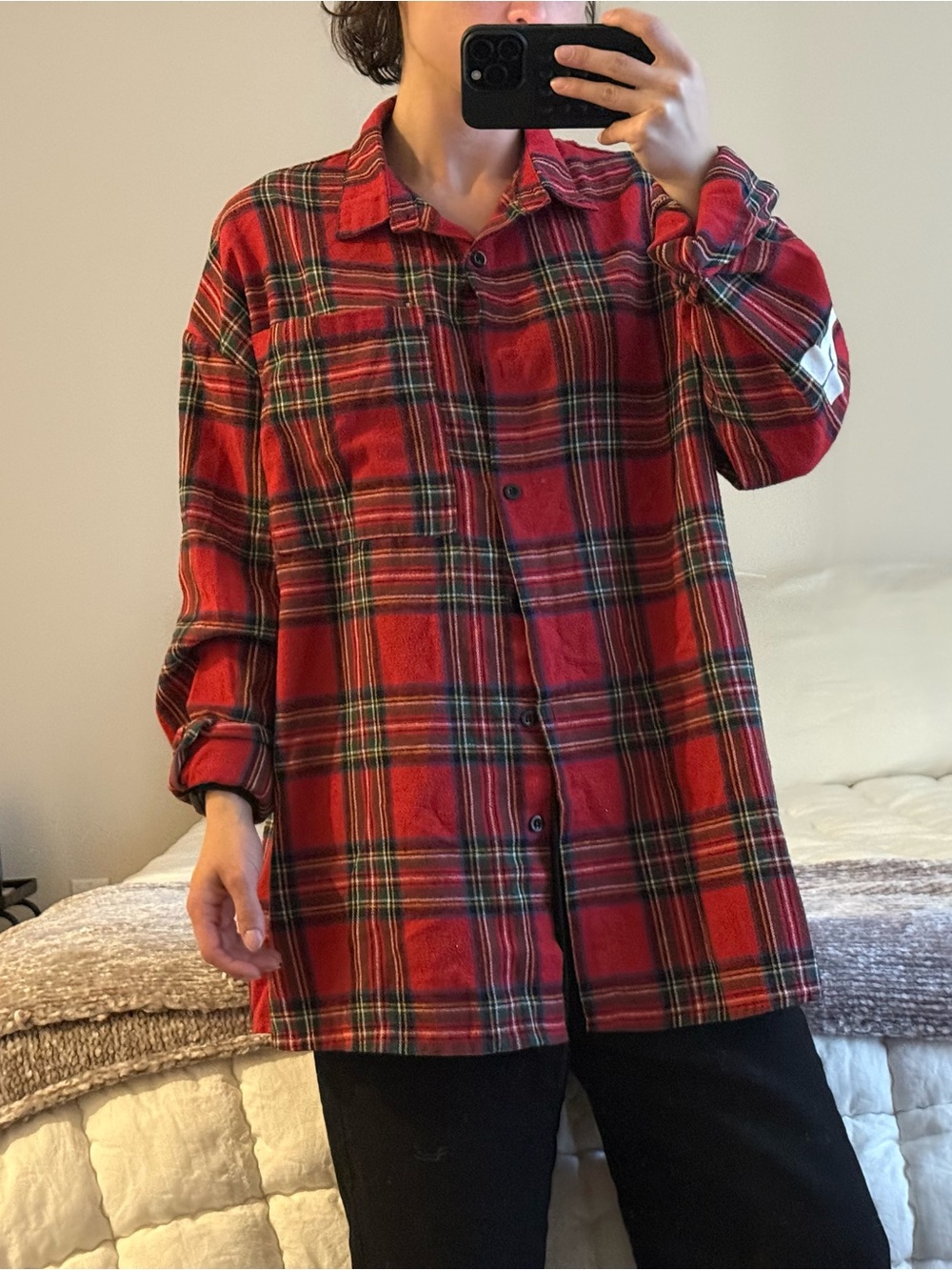 Red Plaid Button-Up Shirt Jacket